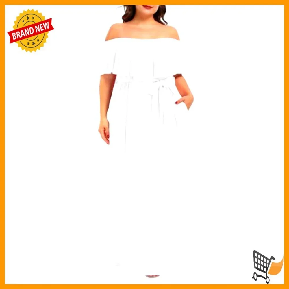 Plus Size Off Shoulder Maxi Dress with Pockets Casual Beach Wear - Picture 4 of 4